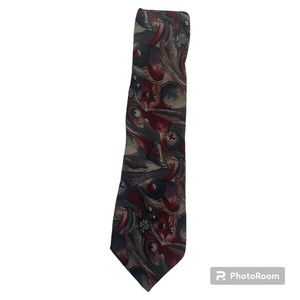 Pierre Cardin maroon blue / gray tan abstract printed vintage tie 100% silk